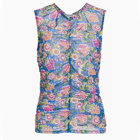 Veronica Beard Tazmin Ruched Floral Mesh Top Size 4